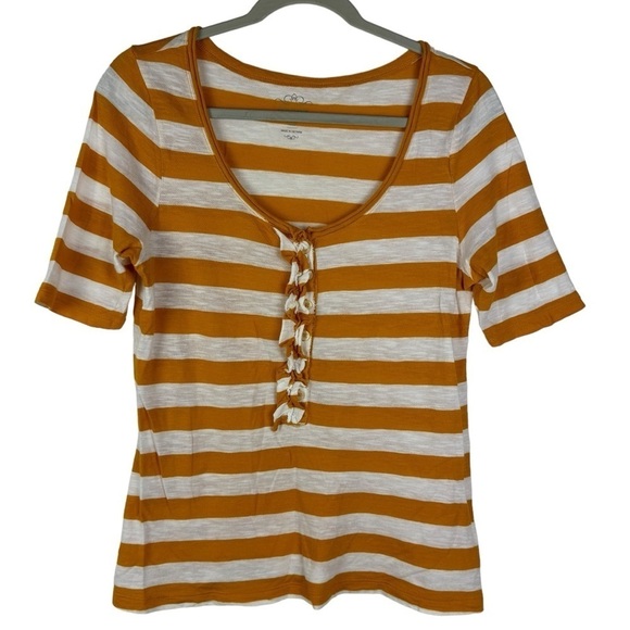 Old Navy Petite Striped Half Sleeve Ruffle Front Blouse Women's Junior Large - Picture 5 of 8